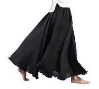 BEAUTYLAST Jupe bohème en coton et lin pour femme, taille élastique, longue, fluide et décontractée, pour l'été, la plage, les vacances (noir, 95 cm de longueur), Noir