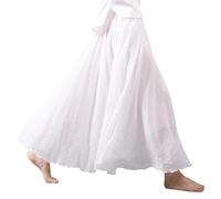 BEAUTYLAST Jupe bohème en coton et lin pour femme, taille élastique, longue, fluide et décontractée, pour l'été, la plage, les vacances (blanc, 85 cm de longueur), blanc