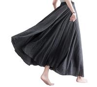 BEAUTYLAST Jupe bohème en coton et lin pour femme, taille élastique, longue, fluide et décontractée, pour l'été, la plage, les vacances (gris foncé, 85 cm de longueur), Noir