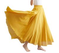 BEAUTYLAST Jupe bohème en coton et lin pour femme, taille élastique, longue, fluide et décontractée, pour l'été, la plage, les vacances (jaune gingembre, 85 cm de longueur), jaune