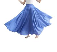 BEAUTYLAST Jupe bohème en coton et lin pour femme, taille élastique, longue, fluide et décontractée, pour l'été, la plage, les vacances (bleu violet, 85 cm de longueur), bleu