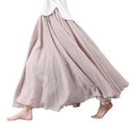 BEAUTYLAST Jupe bohème en coton et lin pour femme, taille élastique, longue jupe longue fluide décontractée pour l'été, vacances à la plage, rose(w), 85CM-Length