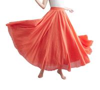 BEAUTYLAST Jupe longue bohème en coton et lin pour femme, taille élastique, longue, fluide et décontractée, pour l'été, la plage, les vacances (orange ambré, 95 cm de long), Rouge