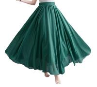 BEAUTYLAST Jupe maxi bohème en coton et lin pour femme, taille élastique, longue, fluide et décontractée, pour l'été, la plage, les vacances (vert foncé, 85 cm de longueur)