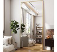 BEAUTYPEAK Grand Miroir Pleine Longueur 76 x 180 cm, incassable, sur Pied Suspendu ou appuyé Contre Le Mur, Grand Miroir de Sol avec Support pour Chambre à Coucher, Salon ou Dressing, doré
