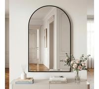 BEAUTYPEAK Miroir arqué mural - 61 x 91 cm - Cadre en aluminium incassable - Appuyable ou murale - Miroir sur pied - Chambre à coucher, salle de bain et toilettes - Noir