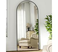 BEAUTYPEAK Miroir Complet arqué, 181 x 63 cm, Grand Miroir sur Pied bombé, Pleine Longueur, monté au Mur, incliné, Miroir de Sol, Miroir de vanité pour Le Salon, Noir