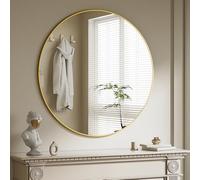 BEAUTYPEAK - Miroir rond de 90 cm, miroir mural anti-rupture avec cadre en aluminium, miroir de salle de bain à suspendre et à poser, miroir mural rond pour chambre à coucher, salle de bain