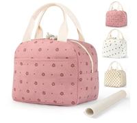 Beautyshow Sac Isotherme Repas Femme, Lunch Bag Réutilisable, Grande Sac Repas Lunch Box Pratique Sac Fourre-Tout Léger pour Étudian/Bureau/Pique-nique/Voyage/Usage Quotidien (Rose)