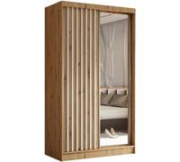 BEAUTYSOFA Armoire à lamelles HELIX 120cm - Armoire style moderne Penderie avec portes coulissantes & miroir (Artisan + blanc)