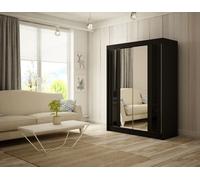 Beautysofa Armoire Coma 120 x 215 x 61 cm (L x H x P), armoire à deux portes avec miroir brillant, armoire moderne avec tringle à vêtements, étagère (largeur : 120 cm, couleur : noir + brillant)