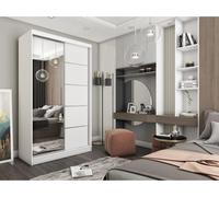 BEAUTYSOFA Armoire moderne MARIKA II 120 cm - armoire à deux portes avec portes coulissantes, armoire, armoire avec miroir et tiroirs, couleur : blanc