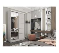 BEAUTYSOFA Armoire moderne MARIKA II 120cm - 2 portes coulissantes Armoire, garde-robe, armoire avec miroir & tiroirs, Couleur : Cachemire