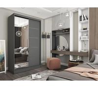 BEAUTYSOFA Armoire moderne MARIKA II 120cm - armoire à deux portes avec portes coulissantes, armoire, armoire avec miroir et tiroirs, couleur : graphite