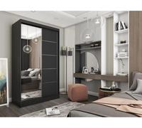 BEAUTYSOFA Armoire moderne MARIKA II 120cm - armoire à deux portes avec portes coulissantes, armoire, armoire avec miroir et tiroirs, couleur : noir