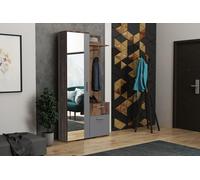 Beautysofa Armoire-penderie Just, armoire avec miroir, penderie avec porte à charnières, 2 portes, avec tiroir (Couleur : Anthracite + Old)