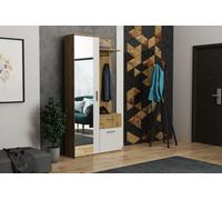 Beautysofa Armoire-penderie Just, armoire avec miroir, penderie avec porte à charnières, 2 portes, avec tiroir (Couleur : Blanc + Artisan)