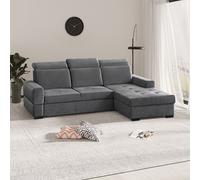 BEAUTYSOFA Canapé d'angle ALEX MINI - Canapé avec fonction de couchage et lit, couleur : Voss15 gris, côté ottoman : à droite