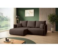 BEAUTYSOFA Canapé d'angle en L HENRY MINI gauche avec fonction de couchage Canapé d'angle en L avec repose-pieds, 221 cm, tissu : Kronos6 (brun)