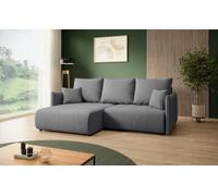 BEAUTYSOFA Canapé d'angle en L HENRY MINI gauche avec fonction sommeil Canapé d'angle en L avec coffre de lit, 221 cm, Tissu : Paros6 (Gris)