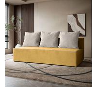 BEAUTYSOFA Canapé RICO 198 cm avec fonction de couchage - canapé moderne, canapé-lit avec literie et coussins, couleur : jaune et gris (velo 626+623)
