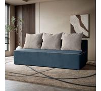 BEAUTYSOFA Canapé RICO 198 cm avec fonction sommeil - Canapé moderne, canapé-lit avec caissons de lit & coussins, couleur : bleu foncé & gris (velo 631+633)