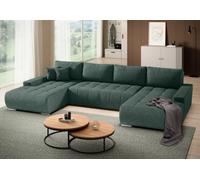 BEAUTYSOFA DRACO canapé d'angle en U - canapé d'angle universel rembourré en forme de U avec fonction de couchage et lit - vert (Aston 27)