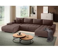 BEAUTYSOFA DRACO Ensemble canapé d'angle en U - angle universel rembourré en forme de U avec fonction de couchage et lit - marron (Aston 4)