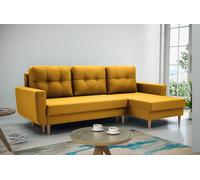 Beautysofa en L Canapé d'angle ONLY de style scandinave, coin à dormir avec ottomane universelle, coin avec fonction relax (tissu : malmo new 41 - jaune)