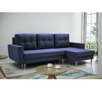 Beautysofa Ensemble canapé d'angle en L de style scandinave SEULEMENT, coin nuit avec ottoman universel, coin avec fonction relax (tissu : malmo new 79 - blue)