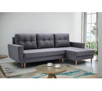 Beautysofa Ensemble canapé d'angle en L de style scandinave UNIQUEMENT, coin nuit avec ottoman universel, coin avec fonction relax (tissu : malmo new 96 - dark grey)