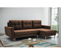 Beautysofa Ensemble canapé d'angle en L de style scandinave UNIQUEMENT, coin nuit avec ottoman universel, coin avec fonction relax (tissu : malmo new 28 - brown)