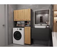 Beautysofa Ensemble de salle de bains Ardea DK, avec.10compartiments, armoire haute + armoire pour machine à laver avec portes battantes, couleur : anthracite+chêne artisanal