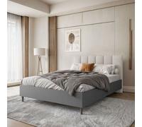 BEAUTYSOFA lit capitonné LECTUS 160x200 cm - lit design avec grille et sommier - graphite et beige clair (Jasmine 21)