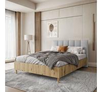 BEAUTYSOFA Lit capitonné LECTUS 160x200cm - Lit design avec chevet et sommier à lattes - Artisan & Light grey (Jasmine 90)