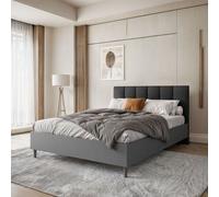 BEAUTYSOFA lit capitonné LECTUS 160x200cm - lit design avec grille et base - graphite et noir (Jasmine 100)