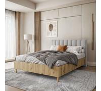 BEAUTYSOFA Lit capitonné STELLA 160x200 cm - Lit design avec grille et pied de lit - Artisan et gris clair (Jasmine 90)