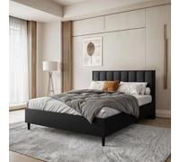 BEAUTYSOFA Lit capitonné STELLA 160x200 cm - Lit design avec grille et pied de lit - noir (Jasmine 100)