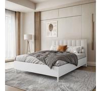 BEAUTYSOFA Lit capitonné STELLA 160x200 cm - lit design avec grille et sommier - blanc et beige clair (Jasmine 21)