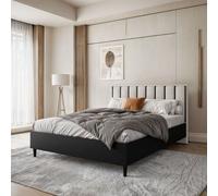 BEAUTYSOFA lit capitonné STELLA 160x200 cm - lit design avec grille et sommier - noir et beige clair (Jasmine 21)