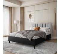 BEAUTYSOFA lit capitonné STELLA 160x200 cm - lit design avec grille et sommier - noir et gris clair (Jasmine 90)