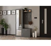 BEAUTYSOFA Vestiaire compact PAULA, avec miroir, armoire à chaussures, 5 crochets à vêtements (gris)
