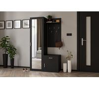 BEAUTYSOFA Vestiaire compact PAULA, avec miroir, armoire à chaussures, 5 crochets à vêtements (noir)