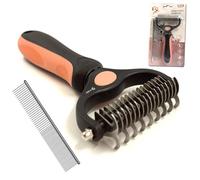 BeautyTrack Ensemble de peigne démêlant pour animaux de compagnie, râteau de toilettage double face pour chiens et chats, outil de démêlage professionnel avec dents en acier inoxydable, râteau de