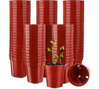 Beautywen Lot de 100 mini pots de fleurs ronds en plastique avec trous de drainage pour graines, semis, légumes, herbes, jardin, plantes succulentes (terre cuite brillante) 5,4 cm