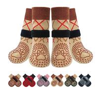 BEAUTYZOO Chaussettes pour chien antidérapantes, chaussettes pour chien double face avec protection contre les léchages et sangles à velcro pour intérieur, protection des pattes pour chiens