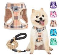 BEAUTYZOO Harnais et Laisse pour Petit Chien,Pas de Choc,Pas de Traction,en Maille Souple,Réfléchissant,Harnais à Carreaux pour Animaux de Compagnie XS S (Beige, S)