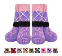 BEAUTYZOO Lot de 6 chaussettes pour chien pour éviter le léchage des pattes, chaussures antidérapantes pour sols en bois dur avec contrôle de la traction, bottes et protection des pattes pour chiens