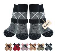 BEAUTYZOO Lot de 6 paires de chaussettes pour chien pour éviter le léchage des pattes, chaussures antidérapantes pour sols en bois dur, contrôle de la traction, bottes et protections de pattes pour
