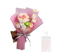 Beaux bouquets de fleurs au crochet - Roses et lys, myosotises - Cadeau idéal pour une remise de diplôme - Bouquet de fleurs tricotées - Bouquet de fleurs oubliées - Rose - Pour femme - Meilleure amie